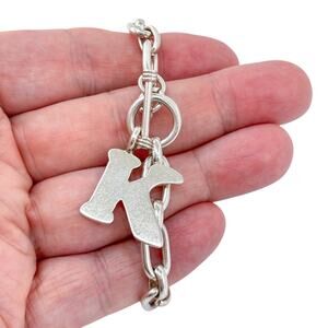 Vintage Mexico Sterling Silver 925 Chunky Chain "K" Initial Charm Bracelet 7.5"